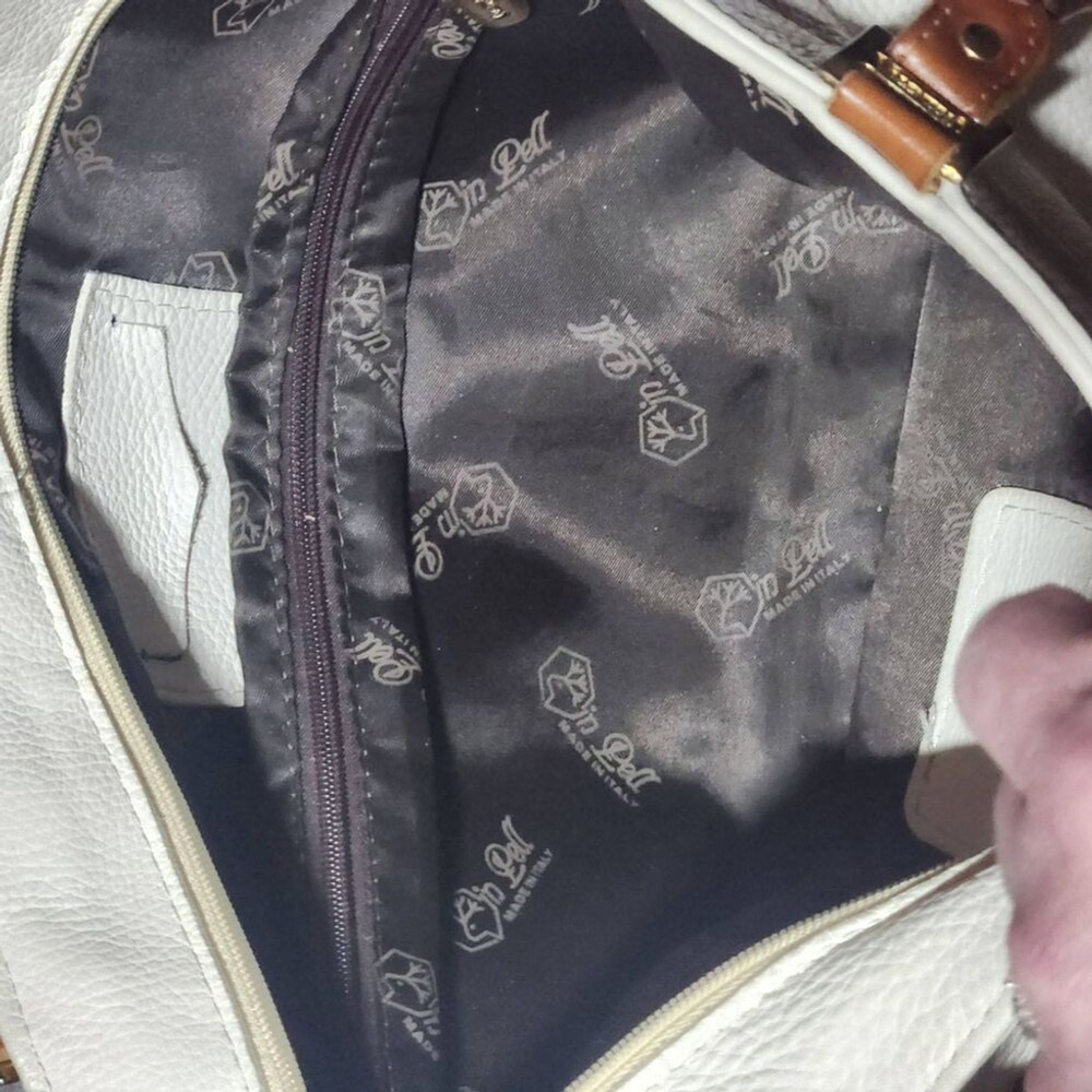 Valentina Italy Leather Handbag White Brown Medium - Picture 10 of 16